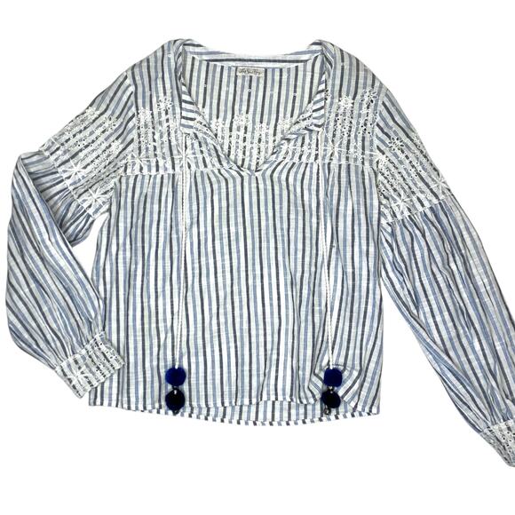 Love Shack Famcy Boho Blouse Small Striped Coastal Cowgirl Bohemian Chic Summer - Picture 2 of 9